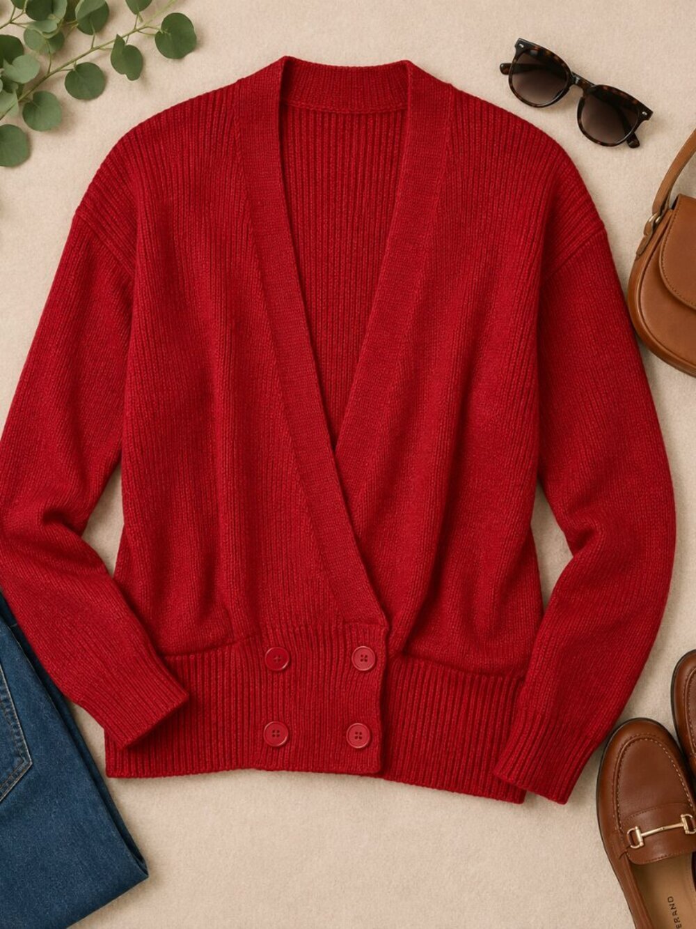 Silk Angora Blend Red Wrap Cardigan Sweater Vintage S